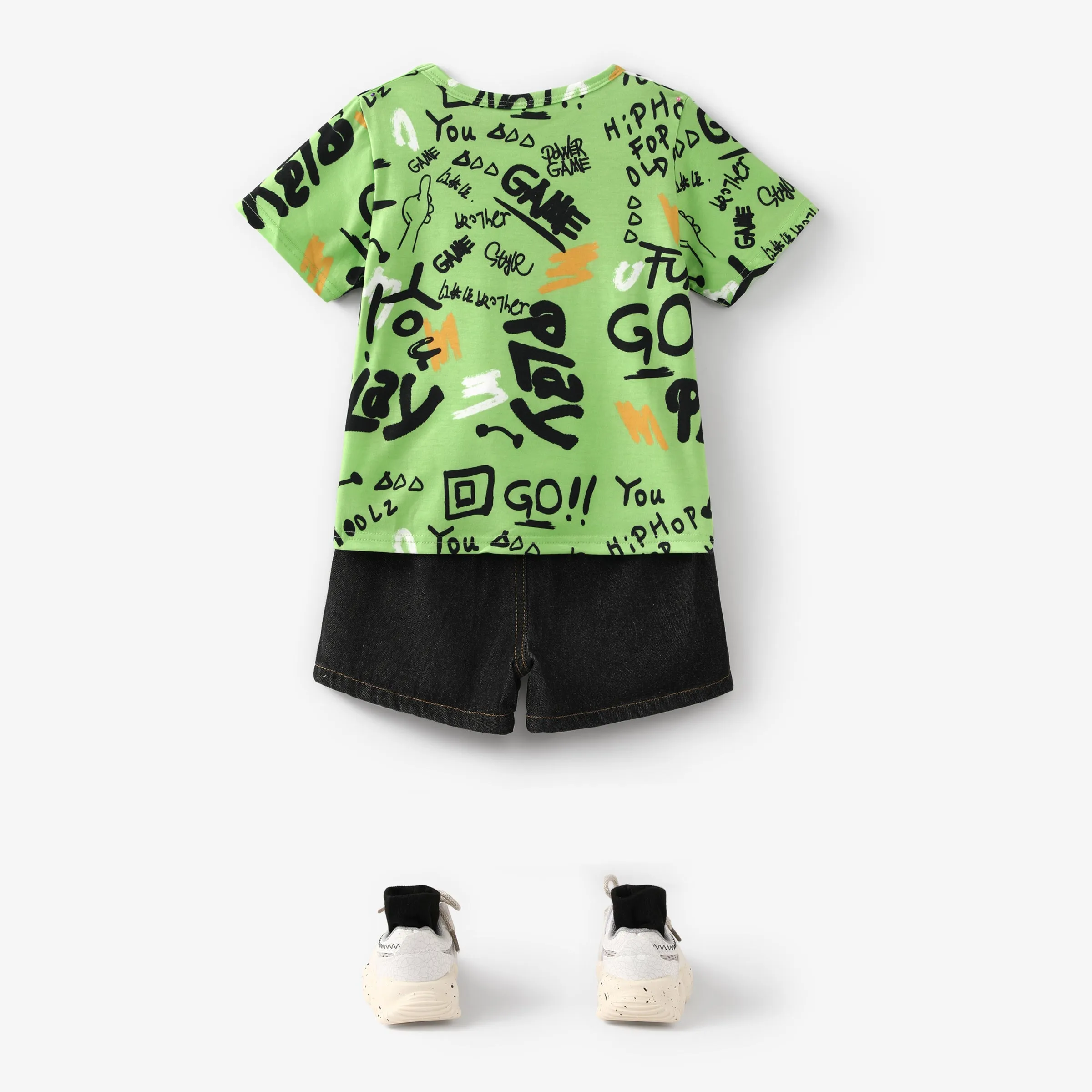 2pcs Toddler Boy Trendy Ripped Denim Shorts and Letter Print Tee Set