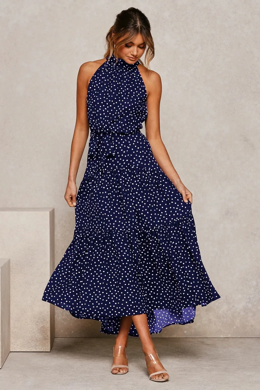 Summer Long Polka Dot Casual Sexy Halter Strapless Yellow Sundress
